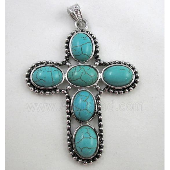 turquoise pendant, cross, antique silver