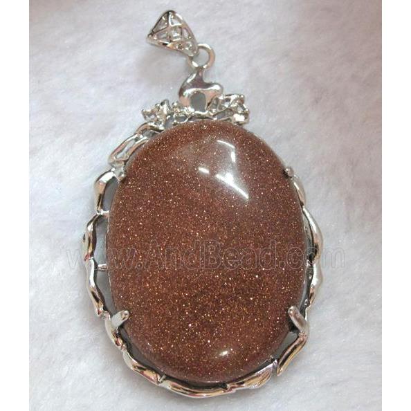 gold sandstone pendant, oval, platinum plated