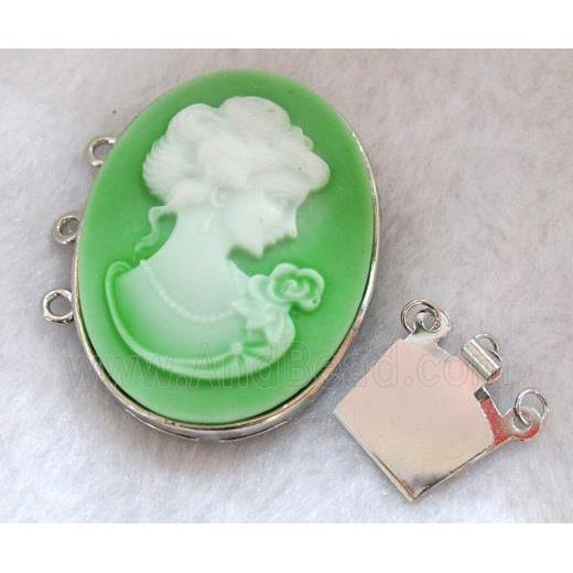 Victorian Lady Portrait Cameo, resin connector for necklace, bracelet, platinum plated
