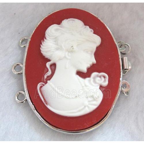 Victorian Lady Portrait Cameo, resin connector for necklace, bracelet, platinum plated