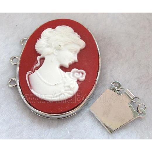 Victorian Lady Portrait Cameo, resin connector for necklace, bracelet, platinum plated