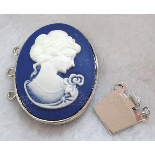 Victorian Lady Portrait Cameo, resin connector for necklace, bracelet, platinum plated