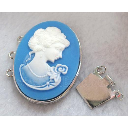 Victorian Lady Portrait Cameo, resin connector for necklace, bracelet, platinum plated