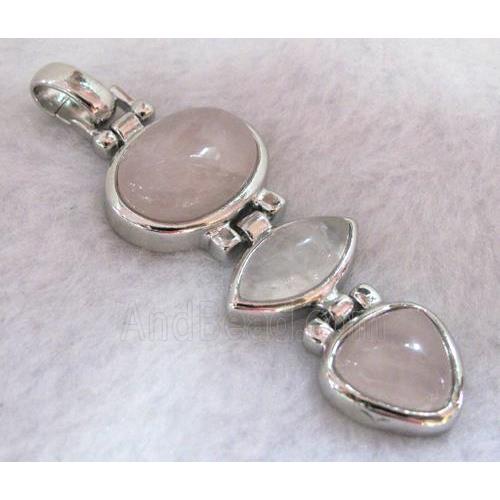 rose quartz pendant, platinum plated