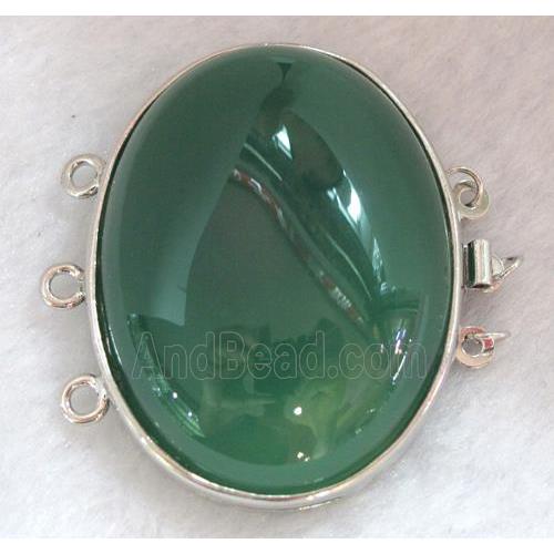 Green agate connector for necklace, bracelet, platinum plated