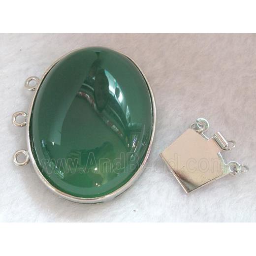 Green agate connector for necklace, bracelet, platinum plated