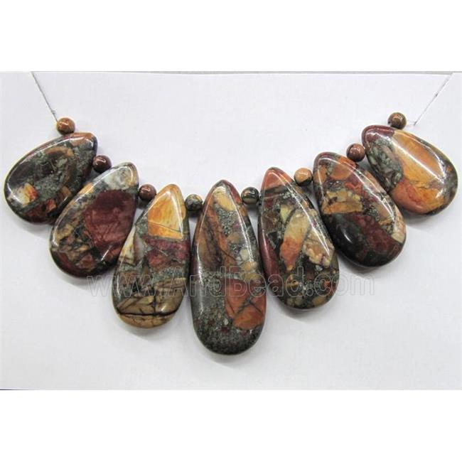 Picasso Jasper Teardrop Pendant For Necklace Multicolor