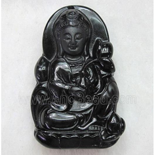 Natural Black Obsidian Buddha Pendant