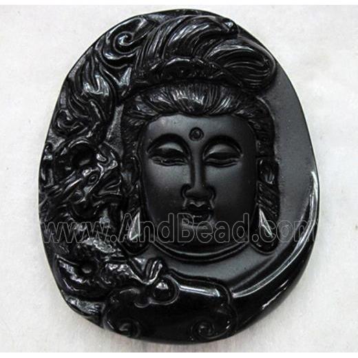 Natural Black Obsidian Buddha Pendant