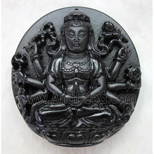 Natural Black Obsidian Buddha Pendant