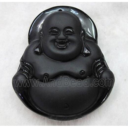 Natural Black Obsidian Buddha Pendant