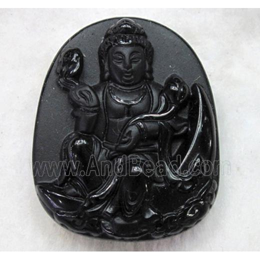 Natural Black Obsidian Buddha Pendant