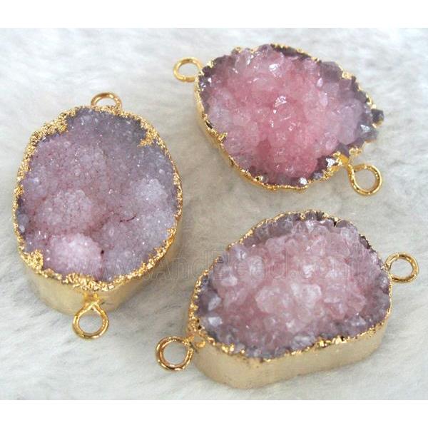 pink druzy quartz connector, gold plated