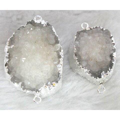 white druzy quartz connector, silver