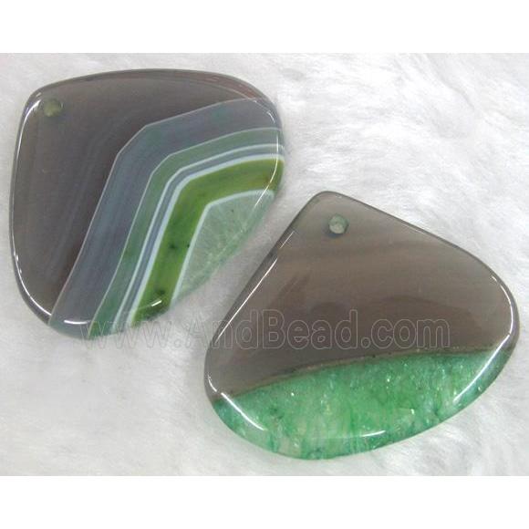 agate pendant, teardrop, slice, green
