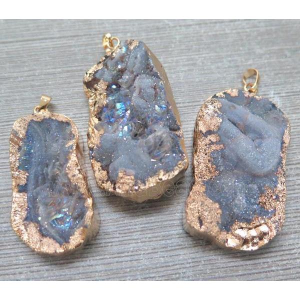 Solar Agate Druzy pendant, slab, freeform, AB-Color
