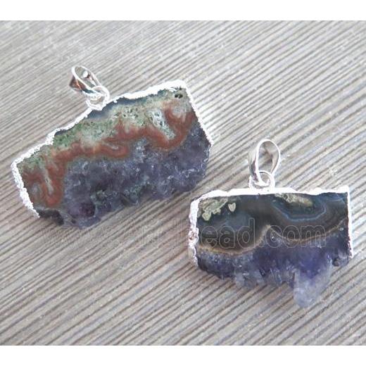 druzy amethyst pendant, slice, silver plated