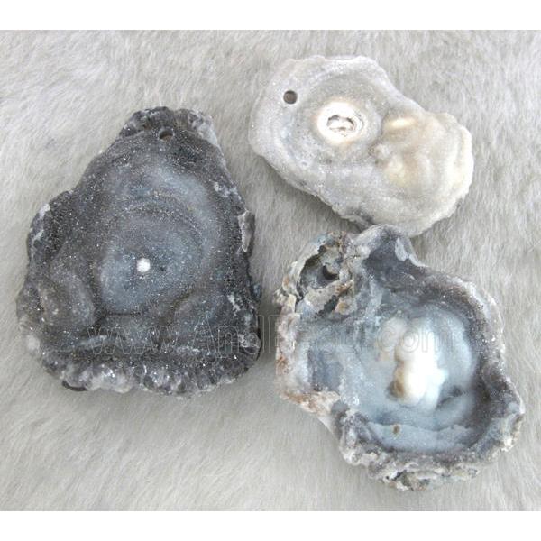 natural solar agate druzy pendant, freeform