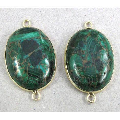 mosaic malachite linkers, oval, green, gold plated