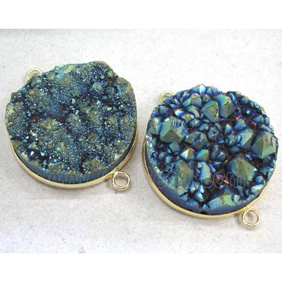 druzy quartz connector, green electroplated