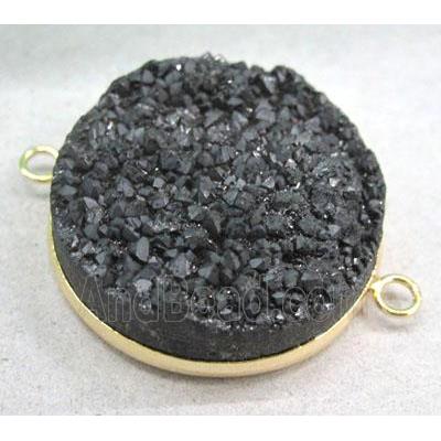 black druzy quartz connector, gold plated
