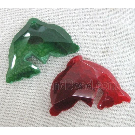 agate dolphin pendant, faceted, mixed color