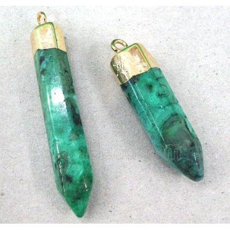 Clear Quartz bullet pendant, green electroplated