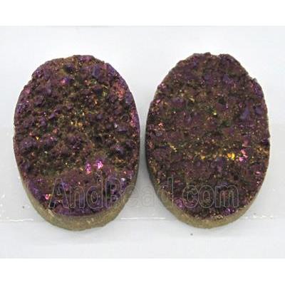 Druzy Quartz cabochon, oval, purple electroplated