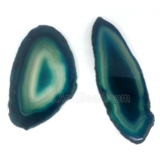 agate slice pendant, freeform, peacock-green