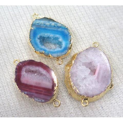 druzy agate connector, freeform slice, mixed color