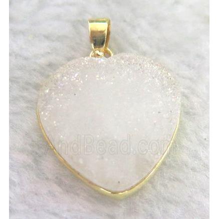 white druzy quartz pendant, heart