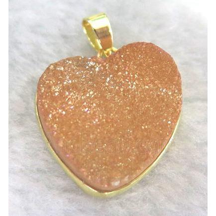 pink druzy quartz pendant, heart