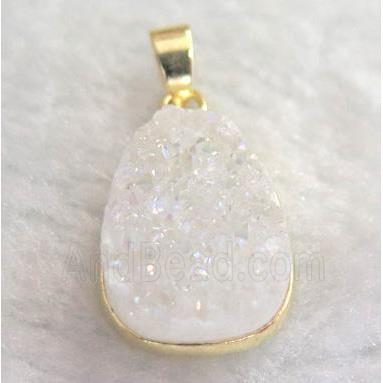 white druzy quartz pendant, teardrop