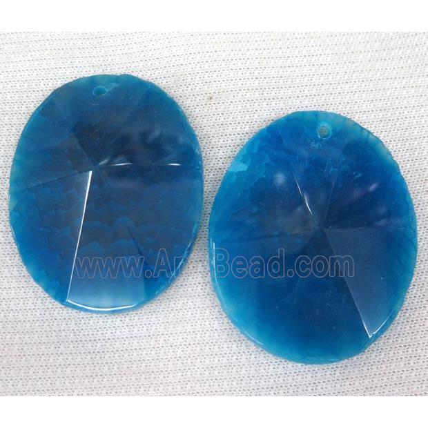 agate slice pendant, freeform, point, blue