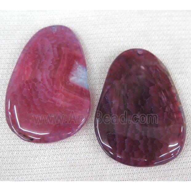 agate slice pendant, freeform, hotpink