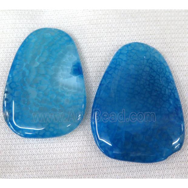 agate slice pendant, freeform, blue