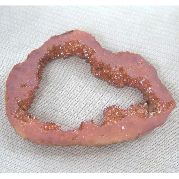 druzy agate pendant, slice, freeform, no-hole, pink