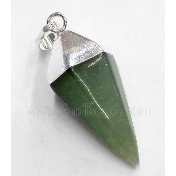 green aventurine pendant, bullet, silver plated