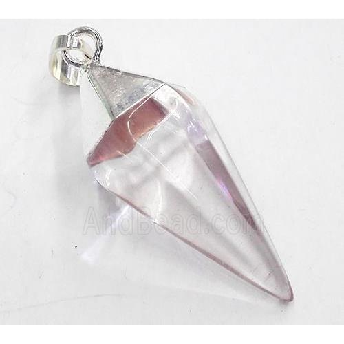 Crystal quartz pendant, bullet, silver plated