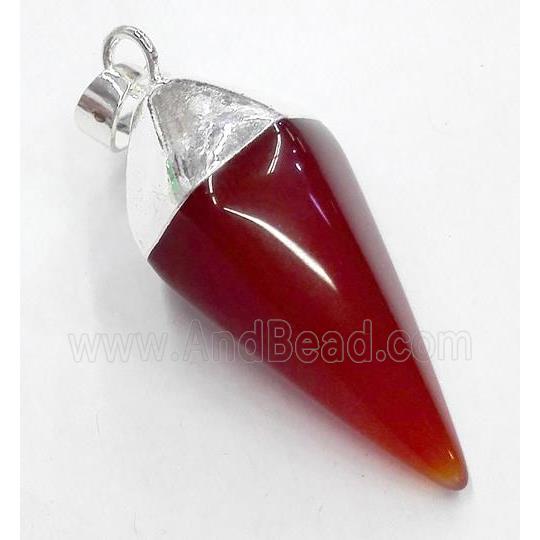 red agate pendant, bullet, silver plated