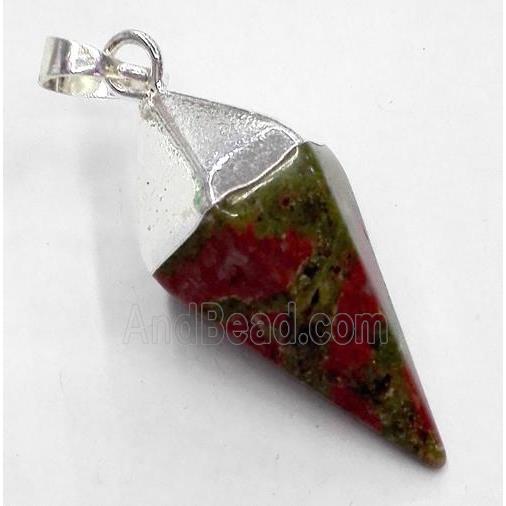 unakite pendant, bullet, silver plated