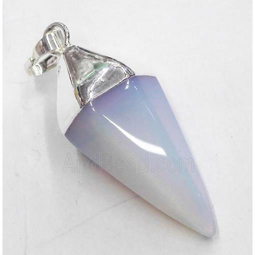 white opalite pendant, bullet, silver plated