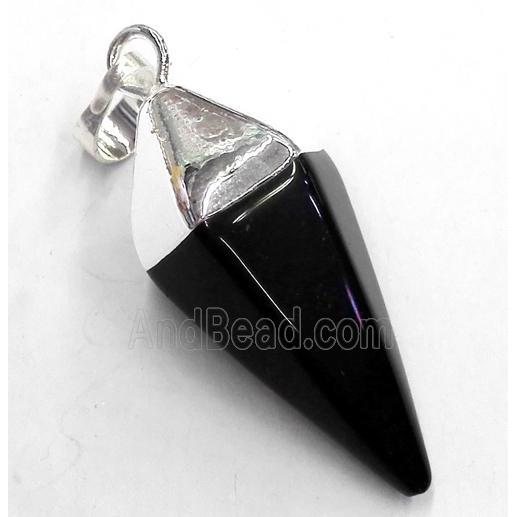 black onyx pendant, bullet, silver plated