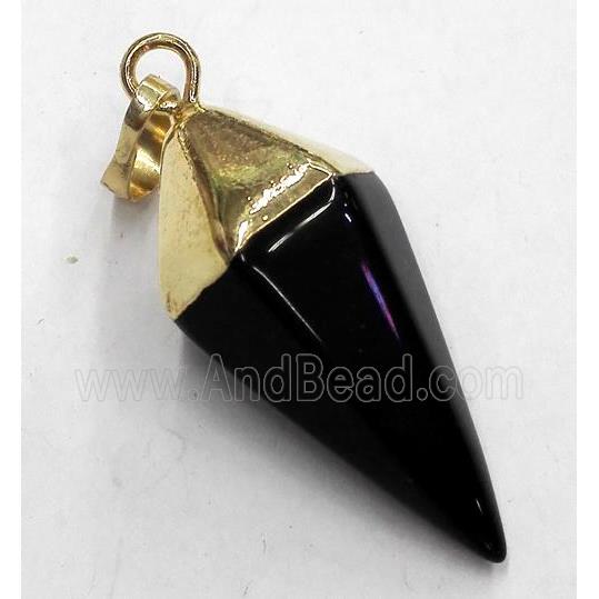 black onyx pendant, bullet, gold plated