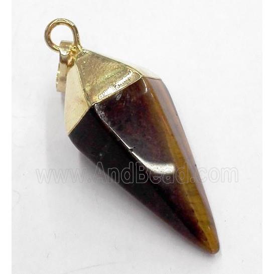 tiger eye stone pendant, bullet, gold plated