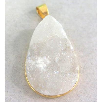 white druzy quartz pendant, teardrop