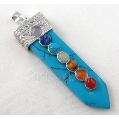 turquoise Chakra pendant paved gems, bullet, blue