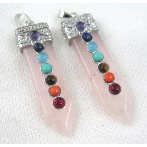 Rose Quartz Chakra pendant, paved gems