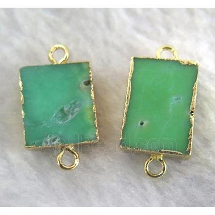natural green Australian Chrysoprase connector, rectangle, gold plated