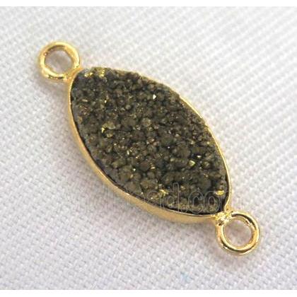 druzy quartz connector, oval, gold electroplated